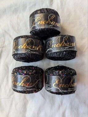 Premier Yarns Enchant Sequin Carry- Along Yarn - 3 Black & 2 Multicolor Balls